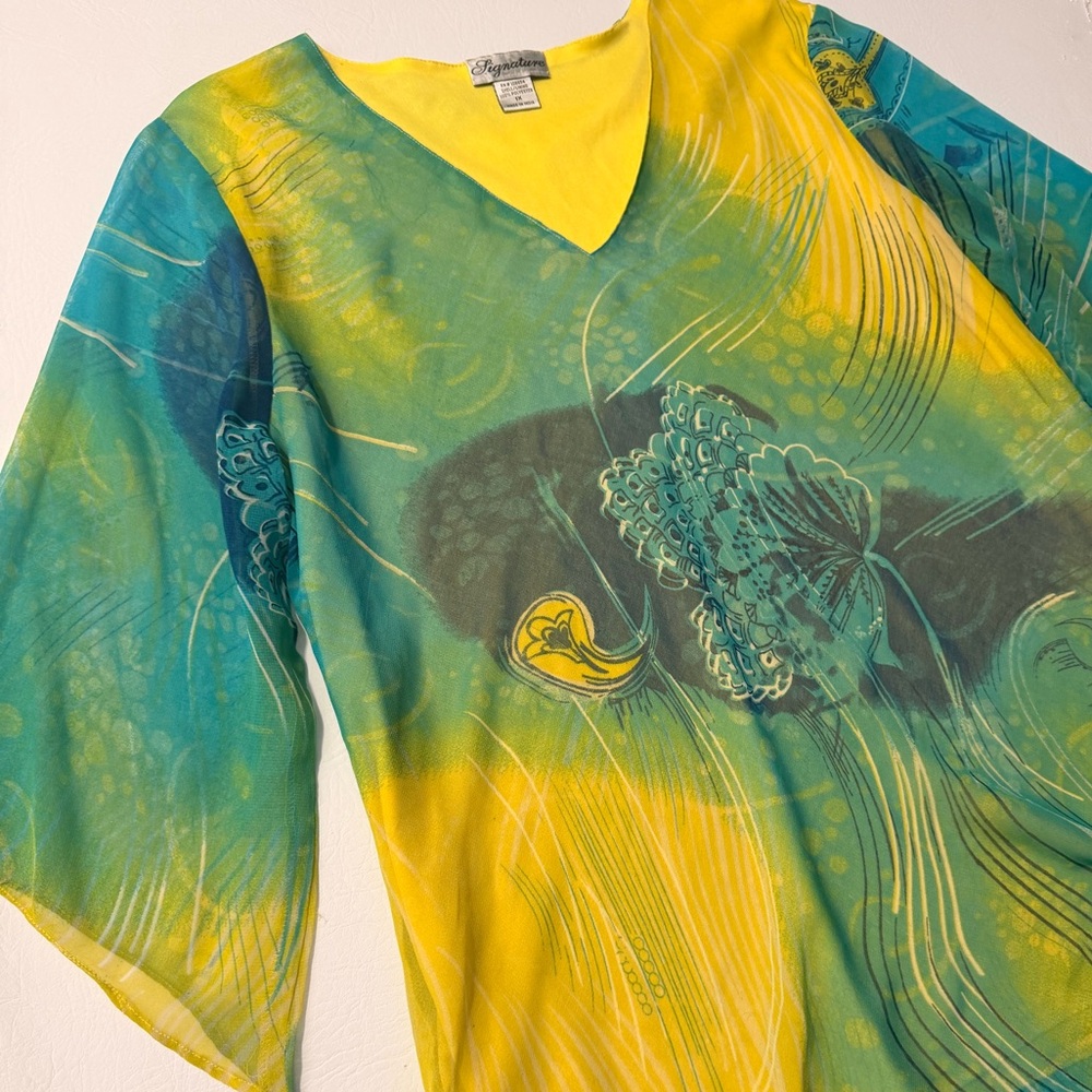 Signature Yellow and Green‎ Tunic Top Size 1X